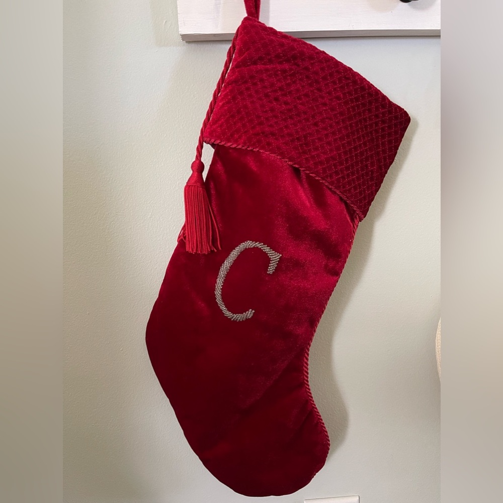 Stocking! Red velvet and beaded “C” stocking.